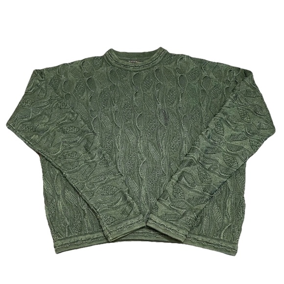 Rare Coogi Basics Authentic Mens Green Cotton Knit Sweater Size Large